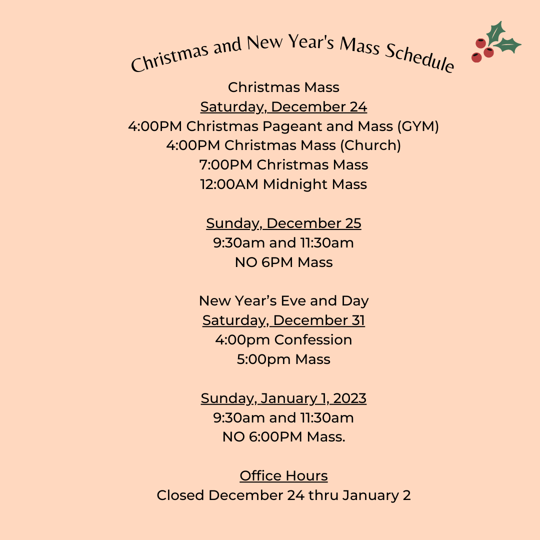 christmas and new years mass schedule 2022 flyer 8.5 5.5 in flyer