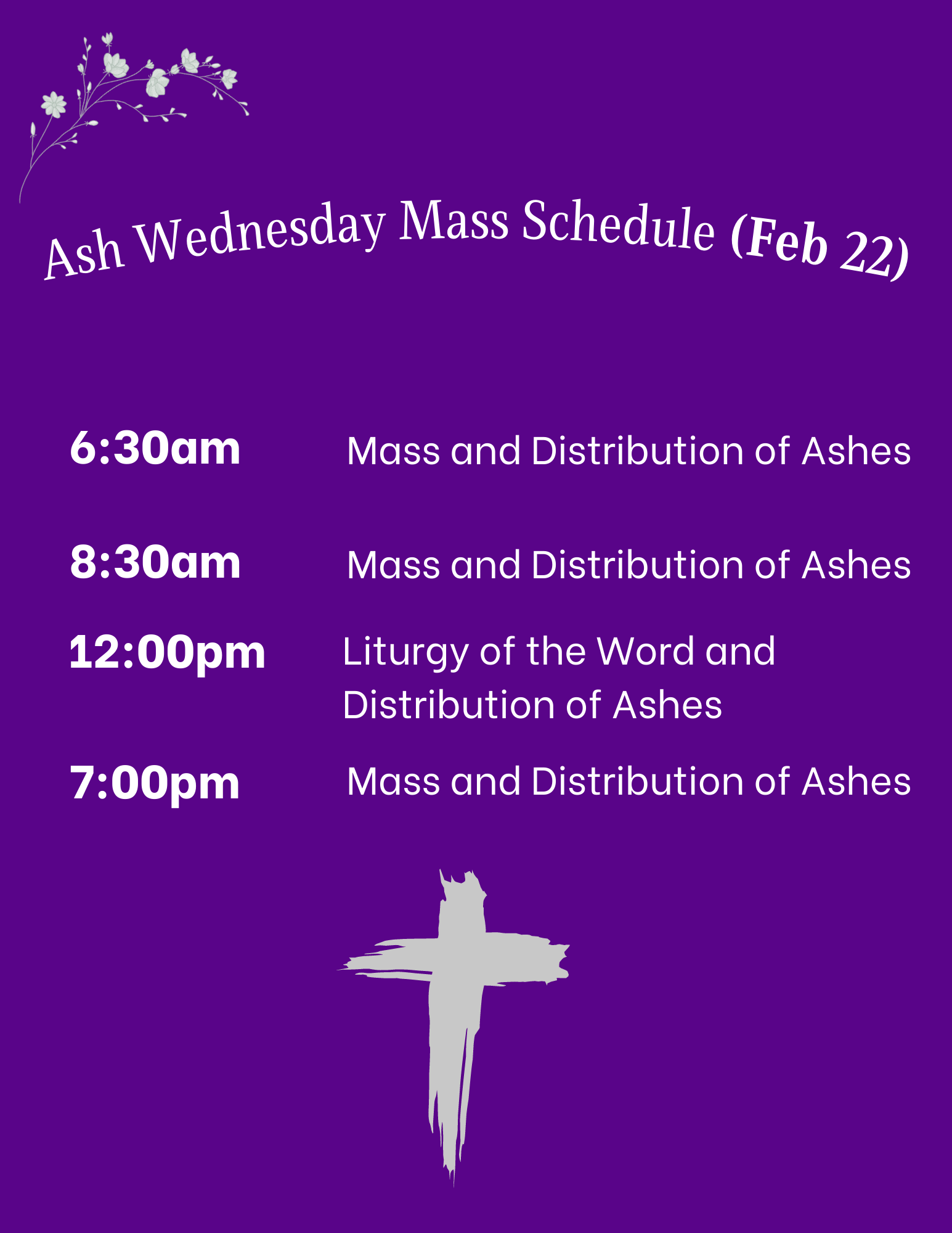 ash wednesday mass schedule 2023 1 Holy Spirit Church